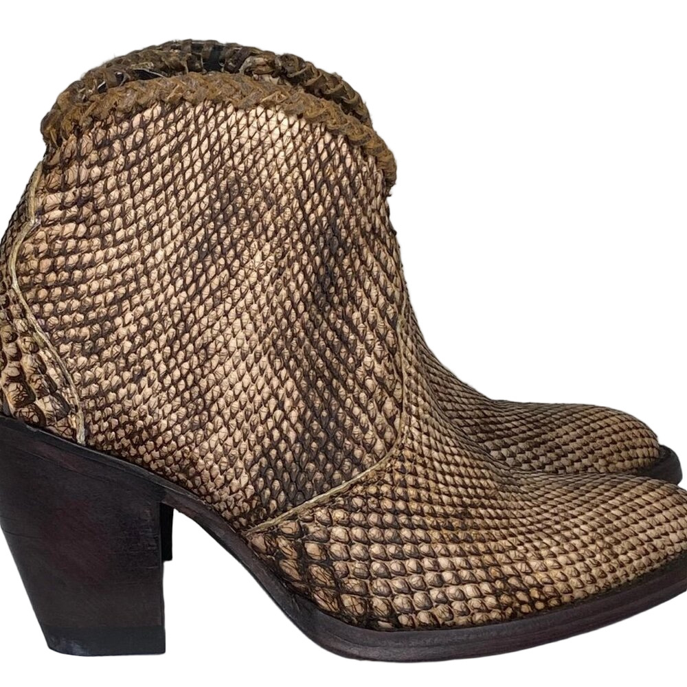 NEW ALLENS Women’s Kyra Brown Exotic High Heel Ankle Boots – Size 6B
